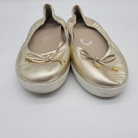 Fit Flops Sz 9 Ballet Slip Ons Comfort Shoes Gold - Picture 2 of 9